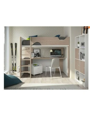 Dormitorio juvenil litera madera escritorio moderno