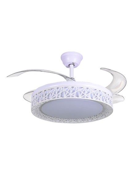 Ventilador DC NIDO blanco, 4 aspas retráctiles, 72W LED 3000|4000|6000K, Al.35xD.108/50cm