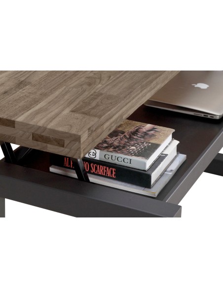 Mesa Centro Elevable Loft 120 X 60 Cm Roble  American / Negro