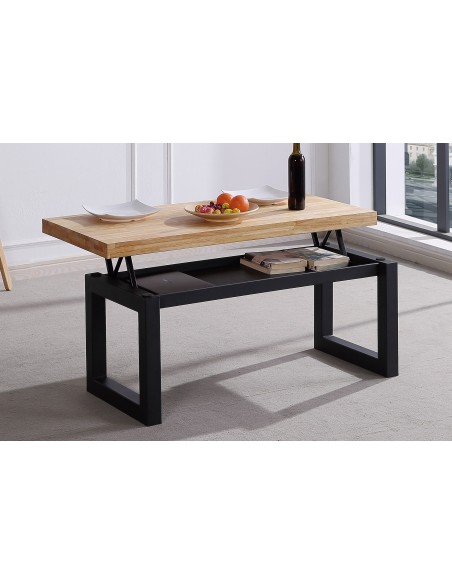 Mesa Centro Elevable Loft 120 X 60 Cm Roble Nordish/ Negro