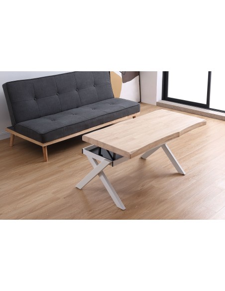 Mesa Centro Elevable Xena 120 X 66 Cm Tapa Con Forma Roble Nordish  / Blanco