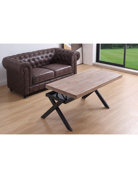 Mesa Centro Elevable Xena 120 X 66 Cm Tapa Recta Roble Honey / Negro