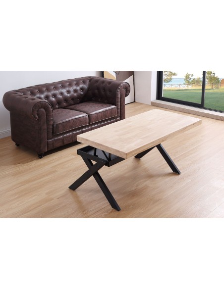 Mesa Centro Elevable Xena 120 X 66 Cm Tapa Recta Roble Nordish  / Negro