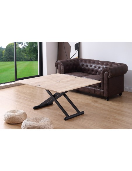 Mesa Centro Elevable Y Extensible Natural 110 X 57 Cm Roble Nordish / Negro