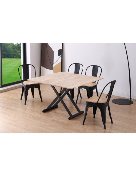 Mesa Centro Elevable Y Extensible Natural 110 X 57 Cm Roble Nordish / Negro