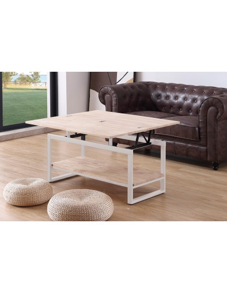 Mesa Centro Elevable Y Extensible Steve  100 X 45 Cm Roble Nordish / Blanco