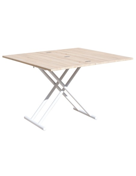 Mesa Centro Elevable Y Extensible Up - Down Blanco / Roble 100 X 50 Cm