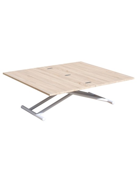 Mesa Centro Elevable Y Extensible Up - Down Blanco / Roble 100 X 50 Cm