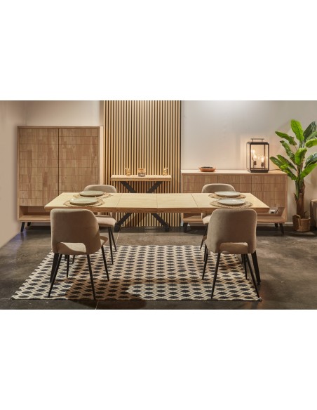 Mesa Comedor Extensible Berg 140 - 180 - 220 X 80 Cm  Roble Nordish / Negro