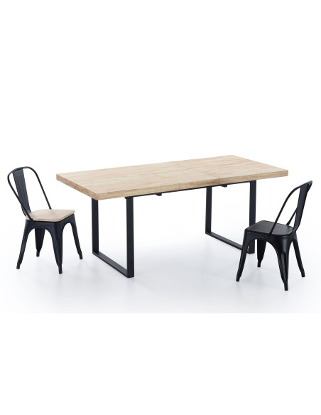 Mesa Comedor Extensible Natural 140 - 180 X 80 Cm Roble Nordish / Negro