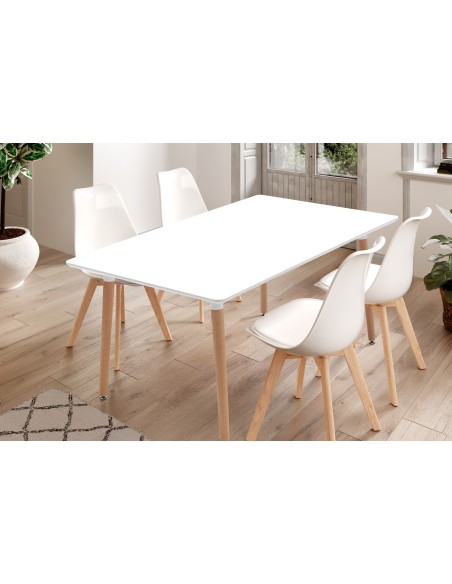 Mesa Comedor Extensible Nordika 140 - 180 - 220 X 80 Cm Blanco / Haya