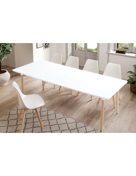 Mesa Comedor Extensible Nordika 140 - 180 - 220 X 80 Cm Blanco / Haya