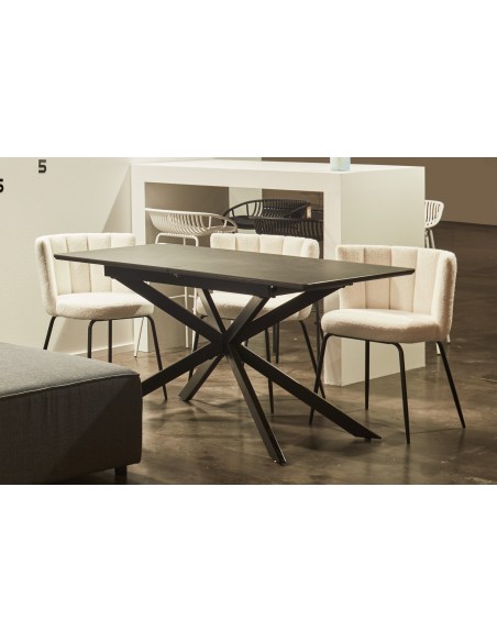 Mesa Comedor Extensible Vulcano 140 - 180 X 80 Cm Ceramic Negro / Negro