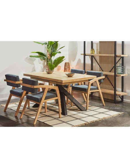 Mesa Comedor Extensible Xena 140 - 180 - 220 X 90 Cm  Roble Nordish / Negro