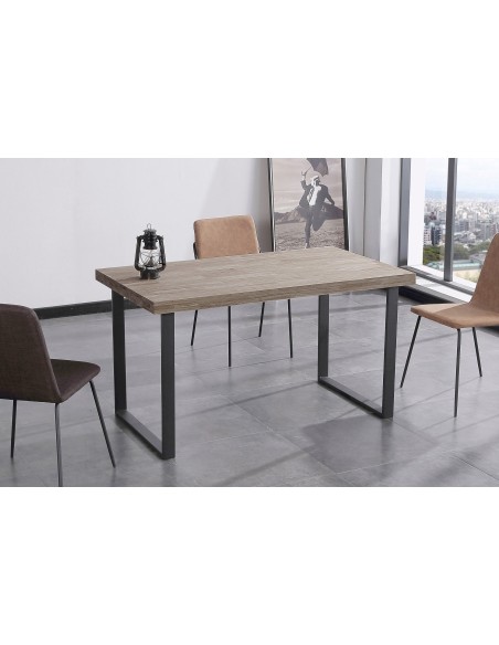Mesa Comedor Fija Natural 140 X 80 Cm  Roble American / Negro