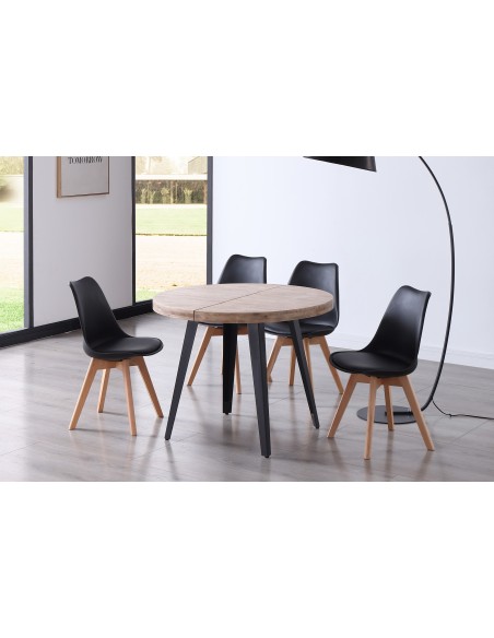 Mesa Comedor Redonda Extensible Berg 100 - 140 - 180 Cm  Roble Honey / Negro