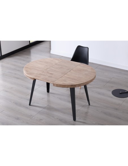 Mesa Comedor Redonda Extensible Berg 100 - 140 - 180 Cm  Roble Honey / Negro