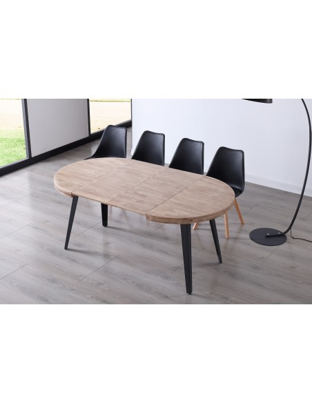 Mesa Comedor Redonda Extensible Berg 100 - 140 - 180 Cm  Roble Honey / Negro