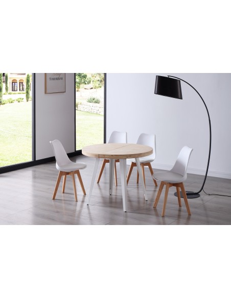 Mesa Comedor Redonda Extensible Berg 100 - 140 - 180 Cm Roble Nordish / Blanco