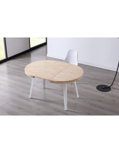 Mesa Comedor Redonda Extensible Berg 100 - 140 - 180 Cm Roble Nordish / Blanco