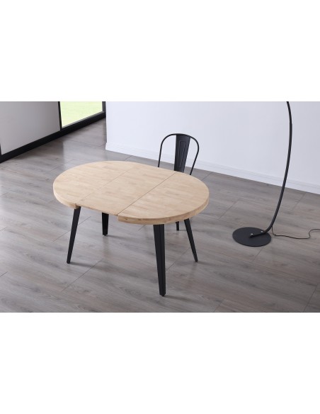 Mesa Comedor Redonda Extensible Berg 100 - 140 - 180 Cm Roble Nordish / Negro