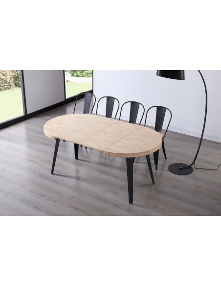 Mesa Comedor Redonda Extensible Berg 100 - 140 - 180 Cm Roble Nordish / Negro