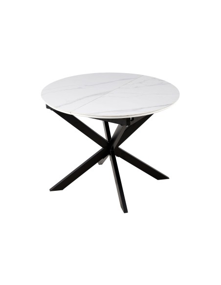Mesa Comedor Redonda Extensible Ibiza 100 - 140 Cm Ceramic Blanco / Negro