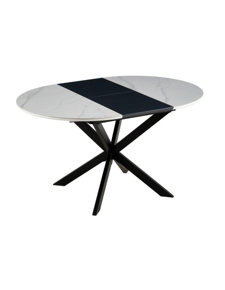 Mesa Comedor Redonda Extensible Ibiza 100 - 140 Cm Ceramic Blanco / Negro