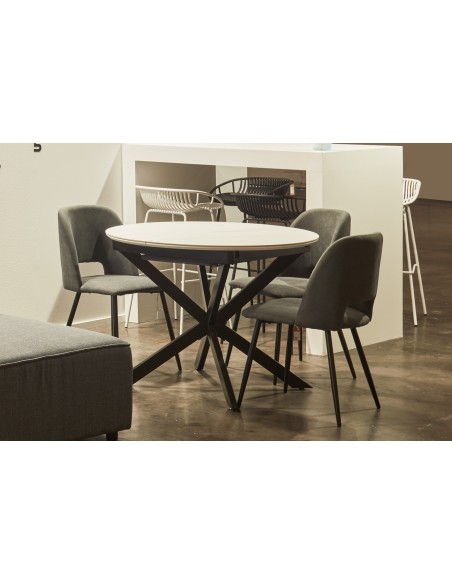 Mesa Comedor Redonda Extensible Ibiza 100 - 140 Cm Ceramic Blanco / Negro