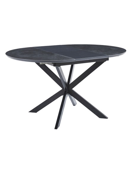 Mesa Comedor Redonda Extensible Vulcano 100 - 140 Cm Ceramic Negro / Negro