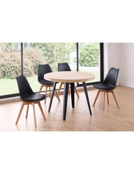Mesa Comedor Redonda Fija Berg 100 Cm Roble Nordish / Negro