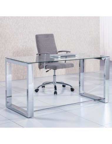 Mesa Despacho Office 140 X 70 Cm Patas Cromo / Cristal Templado