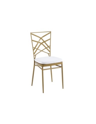 Silla Metalica Art Deco Golden + 2 Cojines De Asiento Blancos