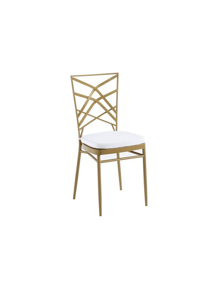 Silla Metalica Art Deco Golden + 2 Cojines De Asiento Blancos