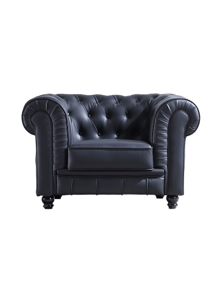 Sofá Chesterfield 1 Plaza SíMil Piel Negro