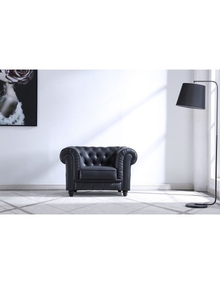 Sofá Chesterfield 1 Plaza SíMil Piel Negro