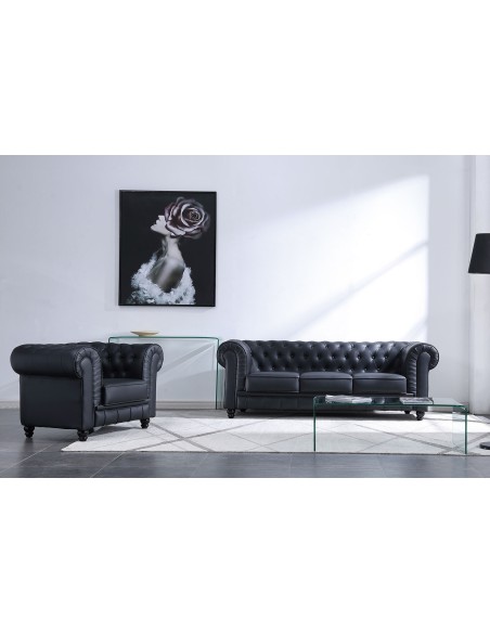 Sofá Chesterfield 1 Plaza SíMil Piel Negro