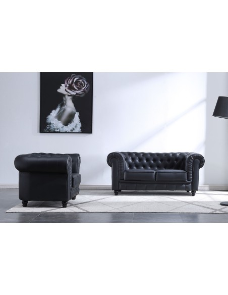 Sofá Chesterfield 1 Plaza SíMil Piel Negro