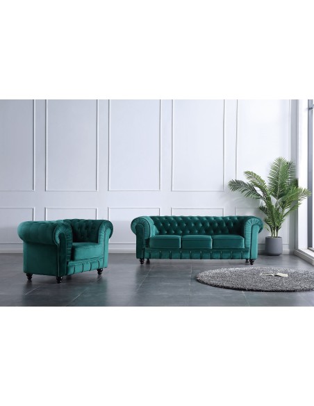 Sofá Chesterfield 1 Plaza Velvet Verde