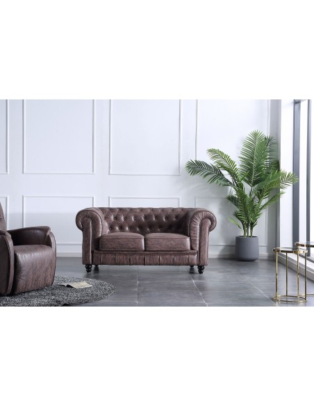 Sofá Chesterfield 2 Plazas Chocolate Vintage