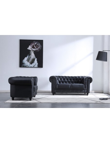 Sofá Chesterfield 2 Plazas SíMil Piel Negro
