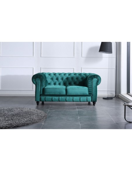 Sofá Chesterfield 2 Plazas Velvet Verde