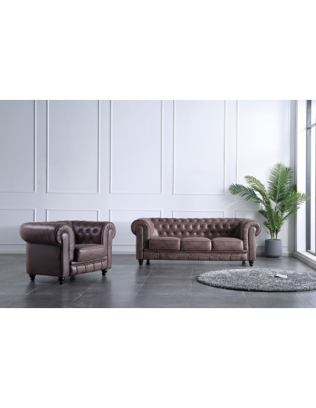 Sofá Chesterfield 3 Plazas Chocolate Vintage