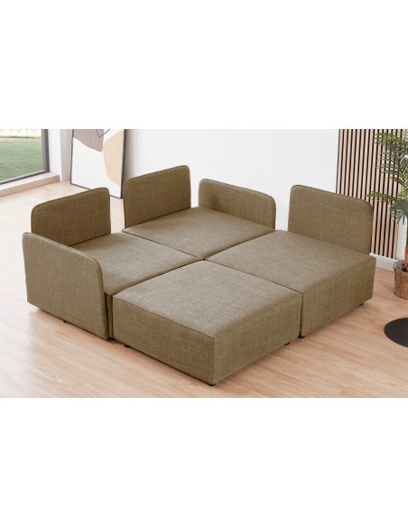 Sofa Modular Con Brazos Mou 3 Plazas + Chaiselongue Tejido Beige 276 X 183 X 93 Cm