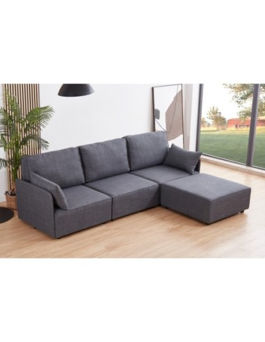 Sofa Modular Con Brazos Mou 3 Plazas + Chaiselongue Tejido Gris 276 X 183 X 93 Cm