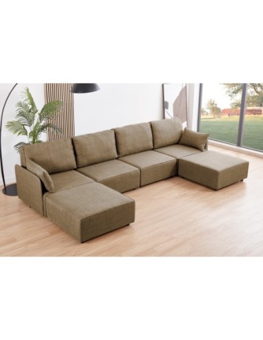 Sofa Modular Con Brazos Mou 4 Plazas + 2 Chaiselongue Tejido Beige 366 X 183 X 93 Cm