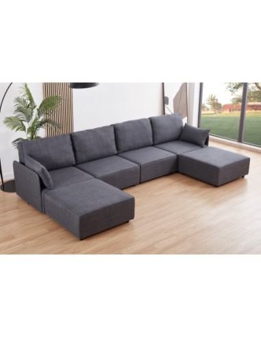 Sofa Modular Con Brazos Mou 4 Plazas + 2 Chaiselongue Tejido Gris 366 X 183 X 93 Cm