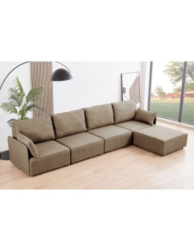 Sofa Modular Con Brazos Mou 4 Plazas + Chaiselongue Tejido Beige 366 X 183 X 93 Cm