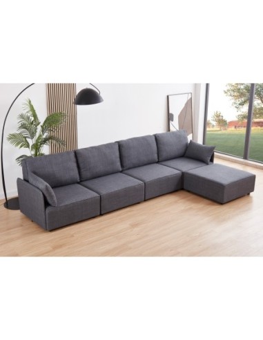 Sofa Modular Con Brazos Mou 4 Plazas + Chaiselongue Tejido Gris 366 X 183 X 93 Cm