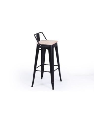 Taburete Alto Tolix Negro Asiento Madera Roble Nordish